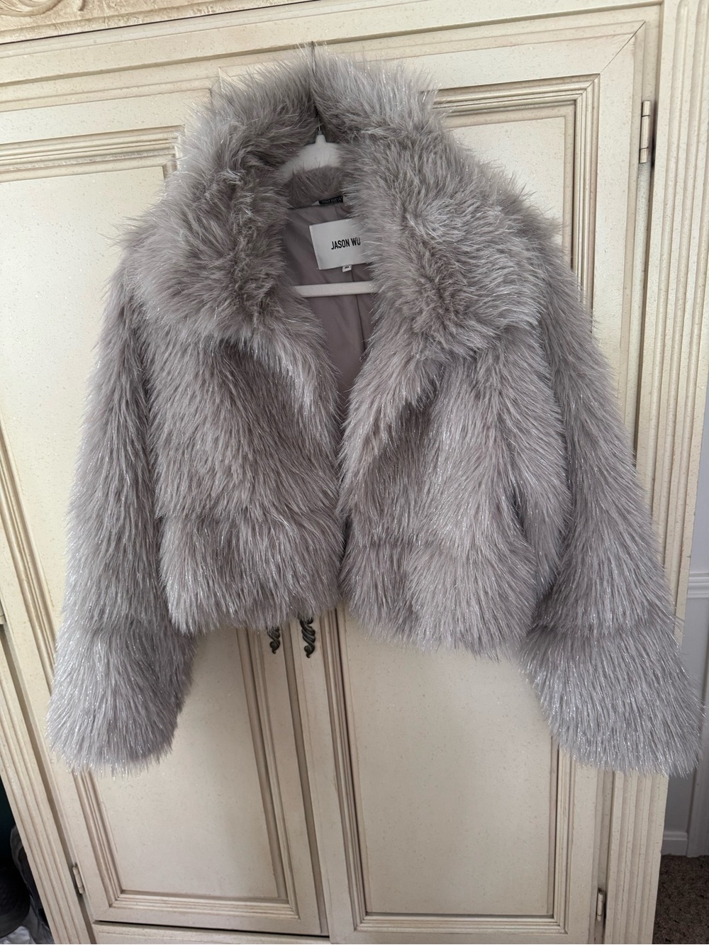 Jason Wu Light Gray Faux Fur Cropped Teddy Jacket